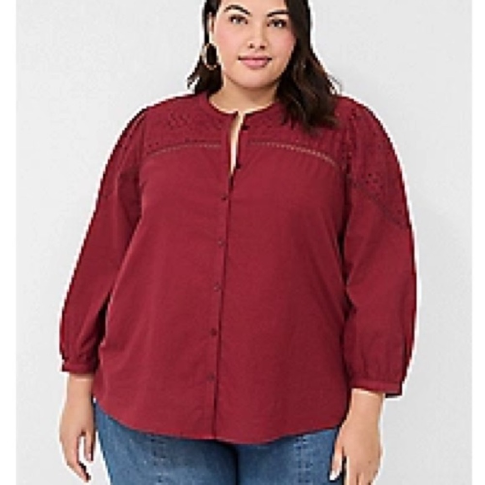 Lane Bryant Eyelet Detail Boxy Blouse with Mandarin Collar Size 20